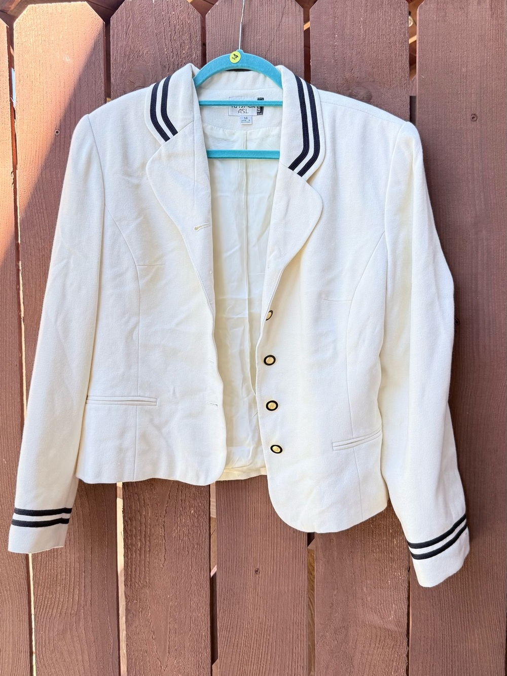 Classic White Blazer with Navy Trim